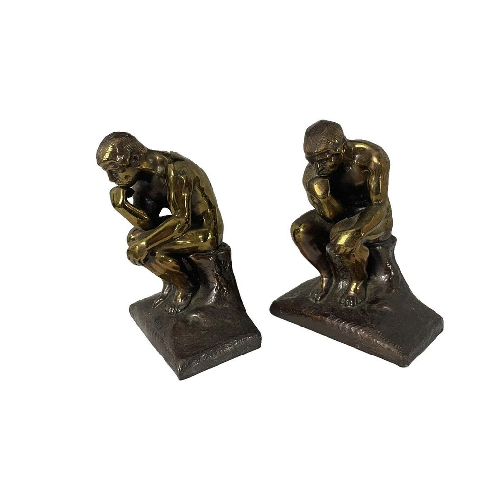 Vintage Art Thinking Man Bookends The Thinker Aguste Rodin Style Philosophy - Picture 2 of 16